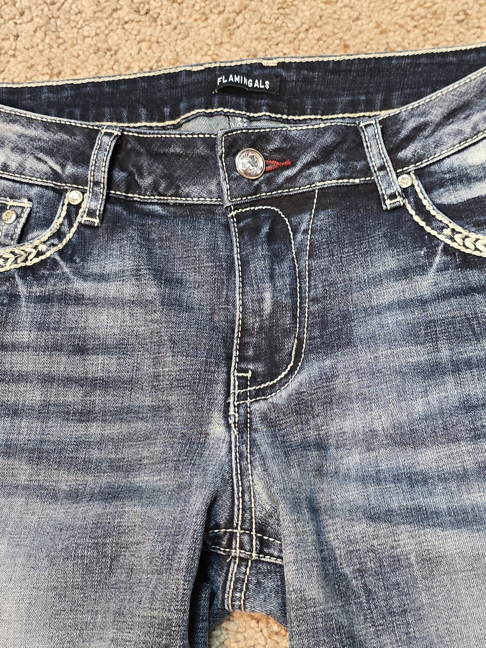 ✨ FLAMINGALS Rhinestone & Embroidered Mid-Rise Bootcut - Large - Picture 11 of 15